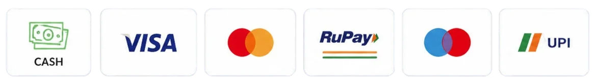 Accepted payment methods: Visa, Mastercard, RuPay, Maestro, UPI